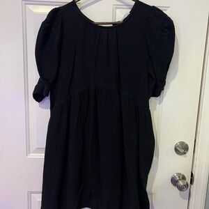 Black Puff Sleeve Dress Midi Length